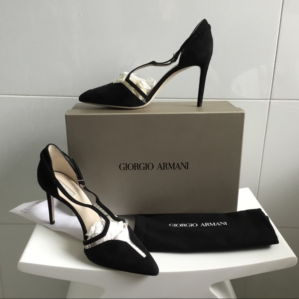 Giorgio Armani black suede heels.